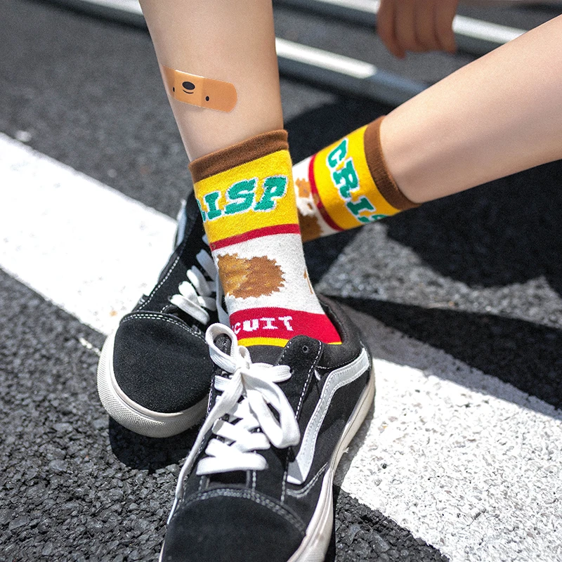 

Funny Cartoon Fruits Food Women Socks New Trend Cute Egg Cookie Donut Happy Colorful Novelty Skateboard Female Cotton Long Socks