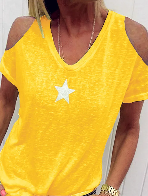 Женские футболки со звездами женские большие летние хлопковые повседневные топы
