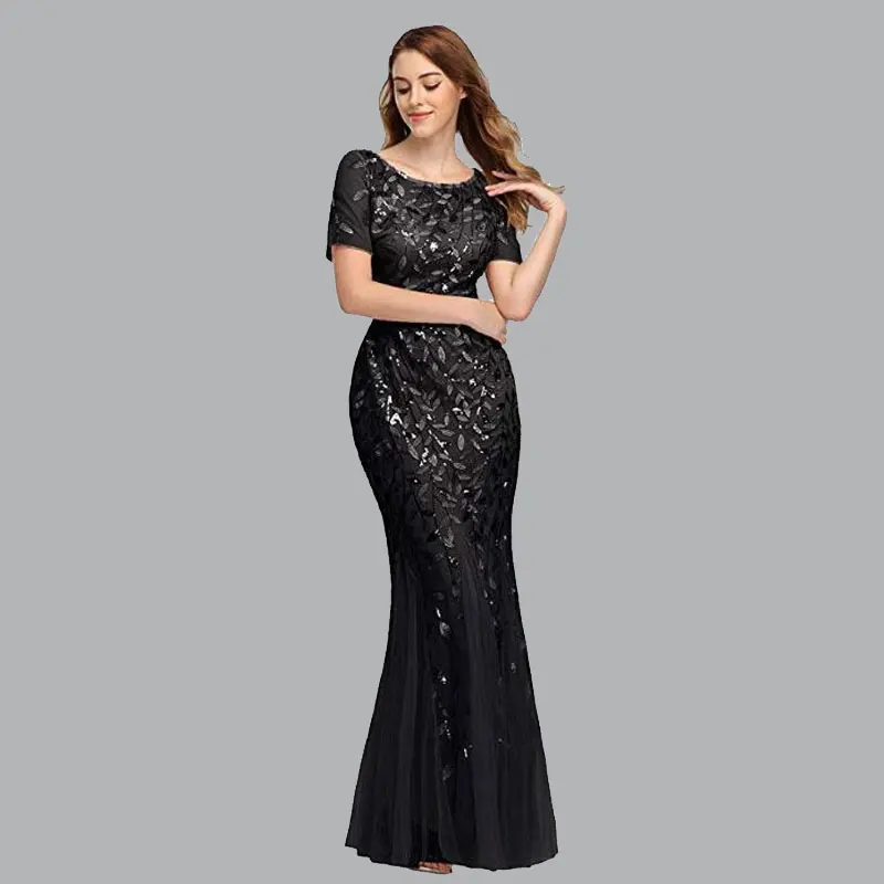 Модные платья подружки невесты с круглым вырезом и аппликацией из тюля 2021