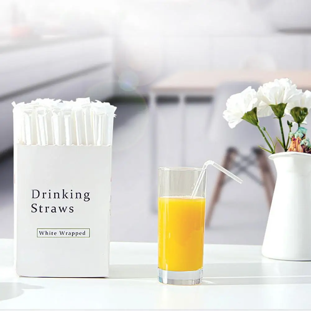 

300 Pcs Disposable Plastic Straws Individually Wrapped White Juice Drinking Straw Birthday Wedding Party Bar Household milk tea