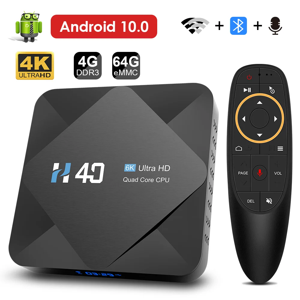 ТВ приставка 2020 на базе Android 10 0 4 Гб + 64 ГБ 6K H.265 Google Assistant 3D видео ресивер Wi Fi
