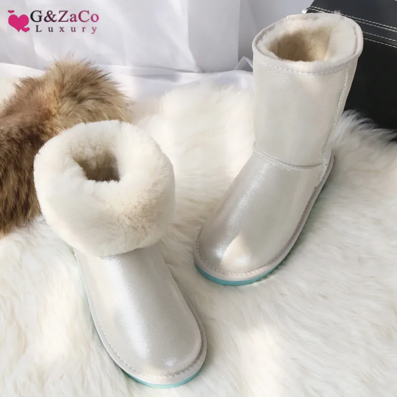 

G&Zaco Luxury Australia Sheepskin Snow Boots Women Winter Fur Boots Calf Sheep Shoes Genuine Leather Natural Wool Flat G Boots