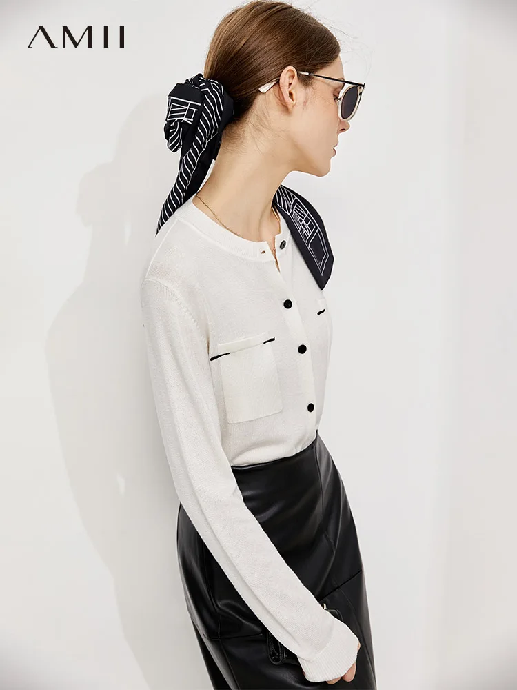 Amii минималистский зимний кардиган для женщин Модный однобортный трикотажный топ