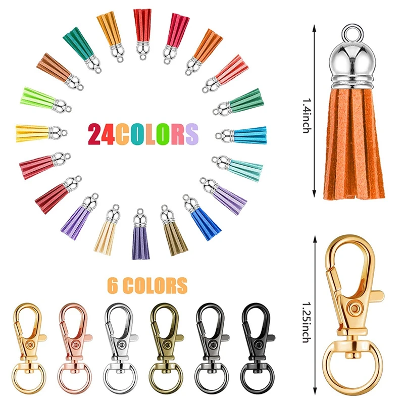 72 Pieces Key Fob Hardware Set Wristlet with Keyring Colorful Keychain Tassel and Swivel Snap Hooks |