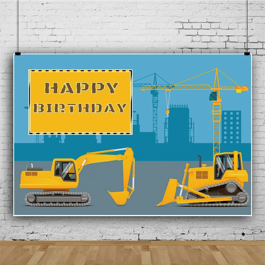 

Laeacco транспортировки тема, детский душ День рождения фон для фотосъемки с изображением экскаватора здания мальчик фон для фотостудии