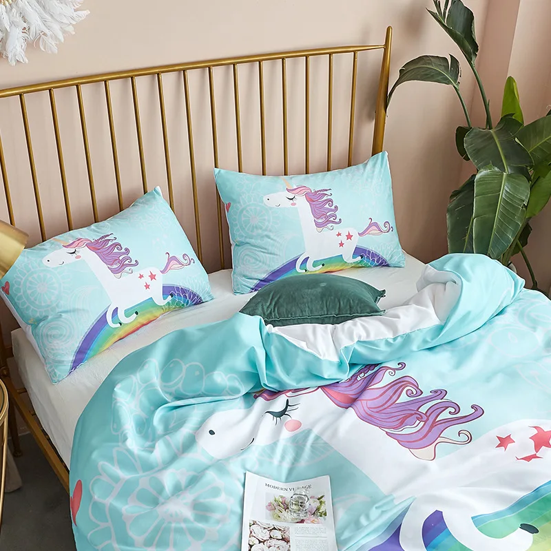 Популярные цифровые Радуга постельное белье с изображением единорога из 3