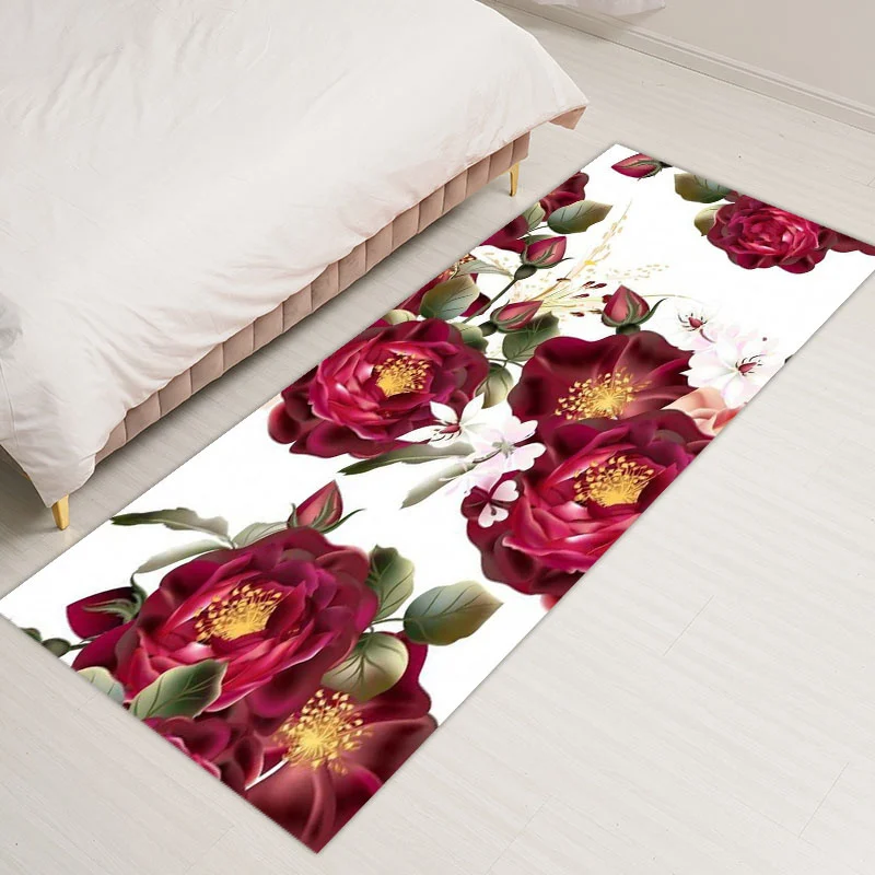 Нескользящий фланелевый декоративный моющийся коврик для гостиной с принтом роз