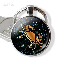 twelve zodia constellations sign keychain birthday gift glass dome pendant jewelry scorpio cancer gemini leo keyring key chain