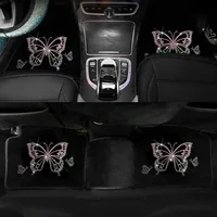 Rhinestone Butterfly Flower Car Floor Mats Universal Anti slip Car Carpets Diamond Styling Auto Foot Pads Interior Accessories