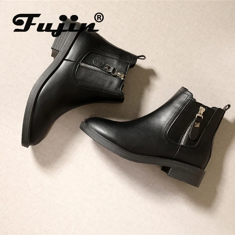 Fujin/женские ботильоны на молнии Сезон весна осень Плюшевые теплые зимние