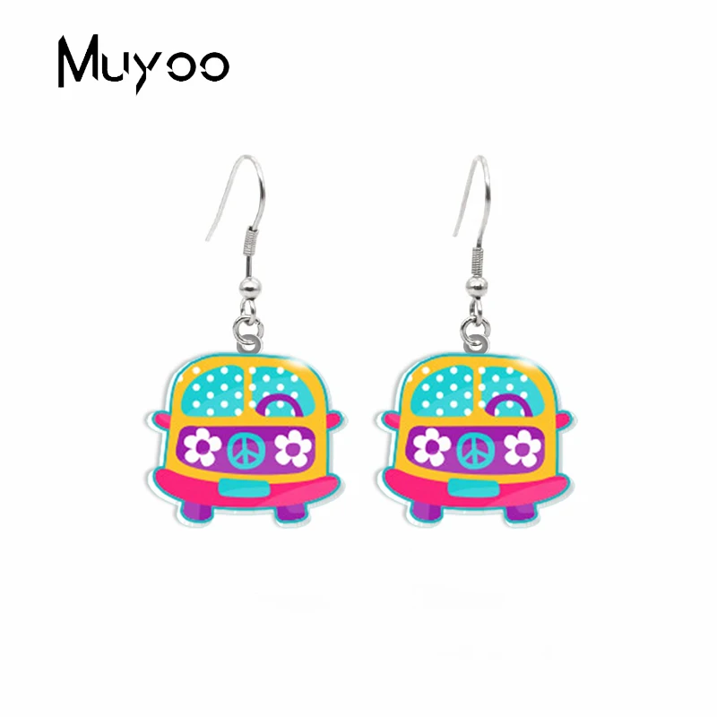 Серьги-Крючки с подвесками в стиле хиппи автобуса гитары радио надписью мира и
