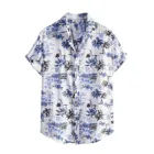 Рубашка Мужская льняная с коротким рукавом, свободная мешковатая повседневная Пляжная футболка с цветочным принтом, Гавайская футболка для отдыха, топы, блузка на пуговицах, уличная одежда, лето