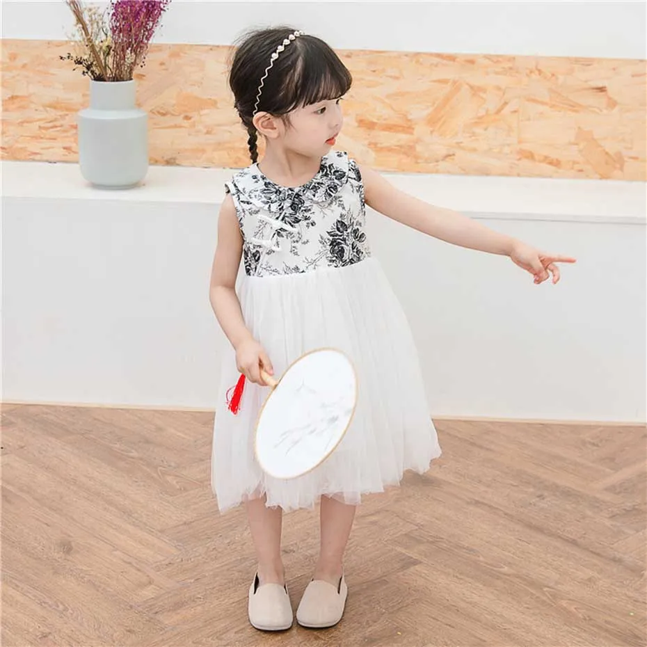 2020 летнее платье для девочек модное с принтом маленьких вечерние сетчатые платья