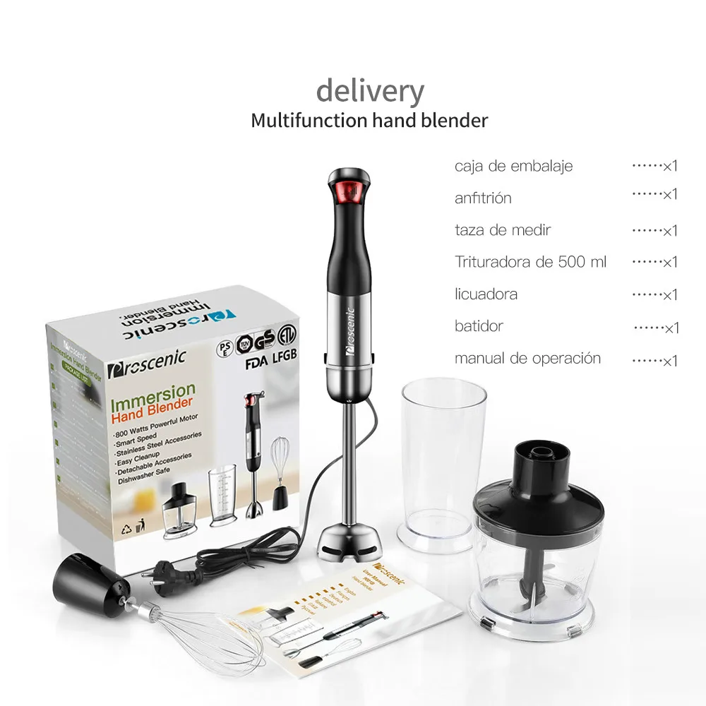 Proscenic Hand Blender Stick Powerful Immersion Portable 4 in 1 set for Kitchen Whisk Beaker Juicer Mixer Smoothie Baby | Бытовая