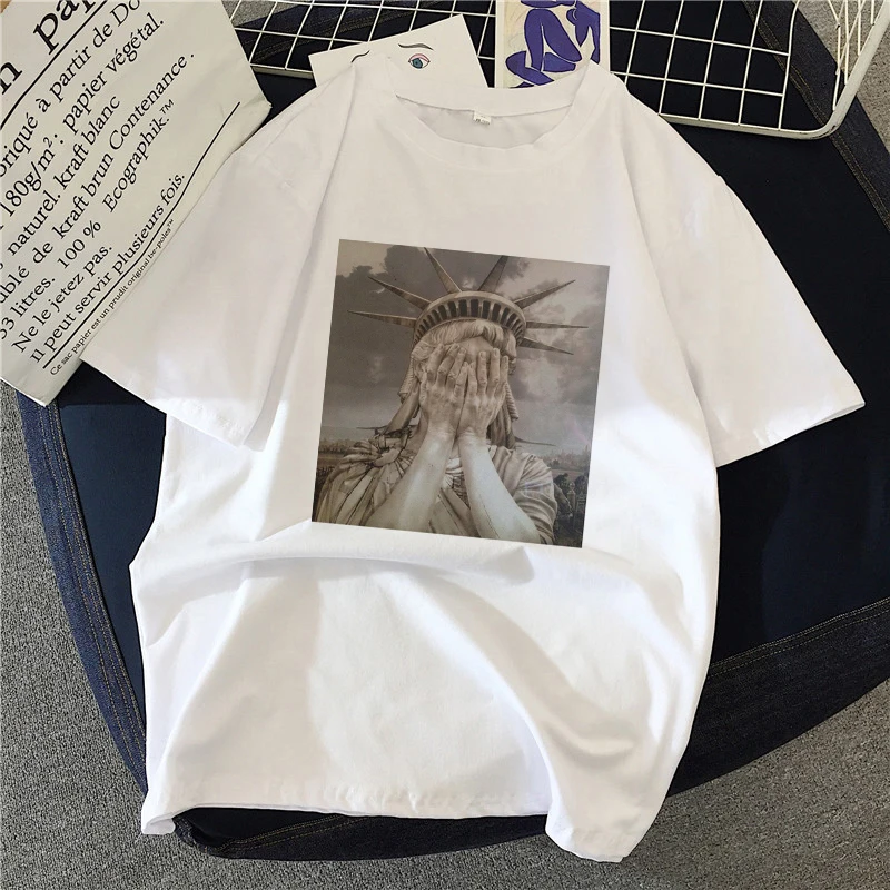 

Graphic tees tops A spoof of stone sculpture tshirts women funny t shirt white Tops casual short Camisetas Mujer_T-Shirt