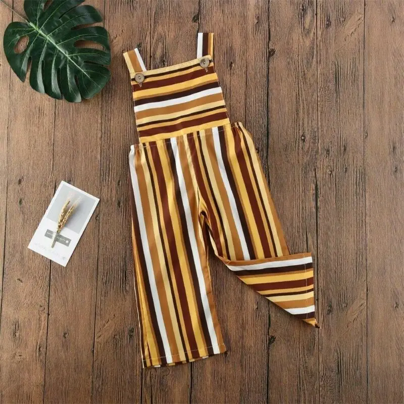 2020 одежда для маленьких девочек Комбинезон в полоску с поясом сарафан без