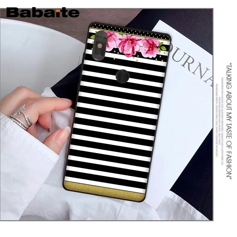 Babaite Black Watercolor Stripes with flowers Phone Cover for Xiaomi Mi 8 8 SE 6 6plus Note 3 MIX 2 2S Note 3 Redmi Note 4 4X