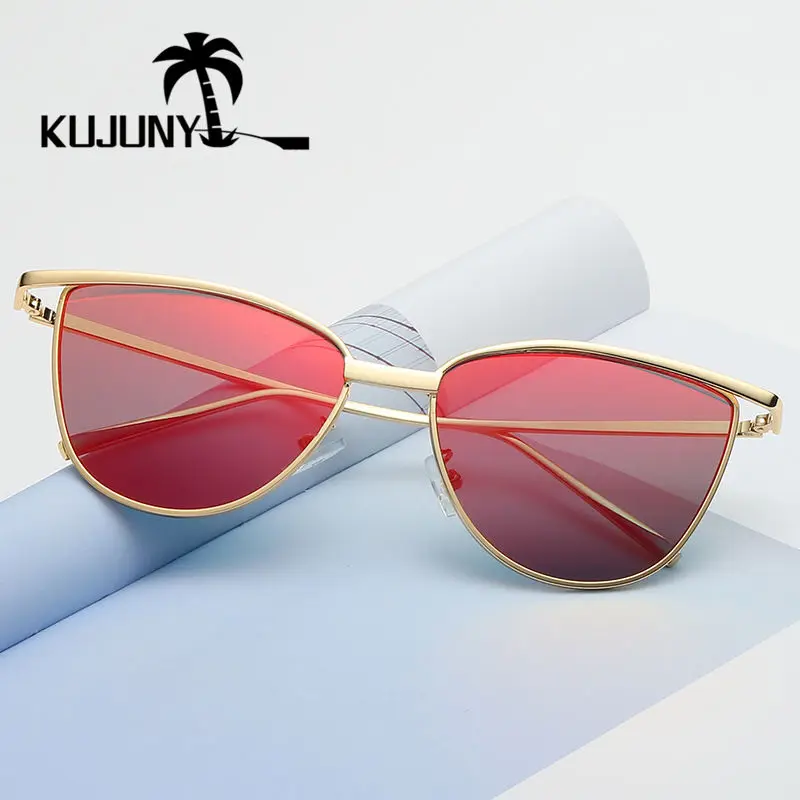 Женские солнцезащитные очки с дужками KUJUNY металлические роскошные кошачий глаз