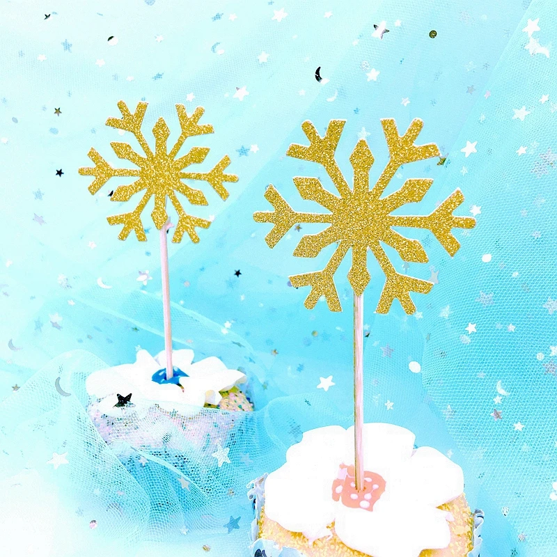 20 шт. блестящий серебристый белый ледяной лед Снежинка кекс Топпер бамбуковая