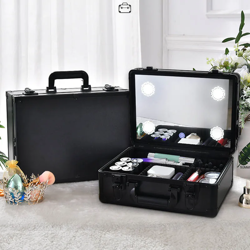 Suitcases Makeup Case Beauty Manicure Suitcase Travel Women's Cosmetic Organizer Luggage Boxes With LED Lamp Storage Toolbox