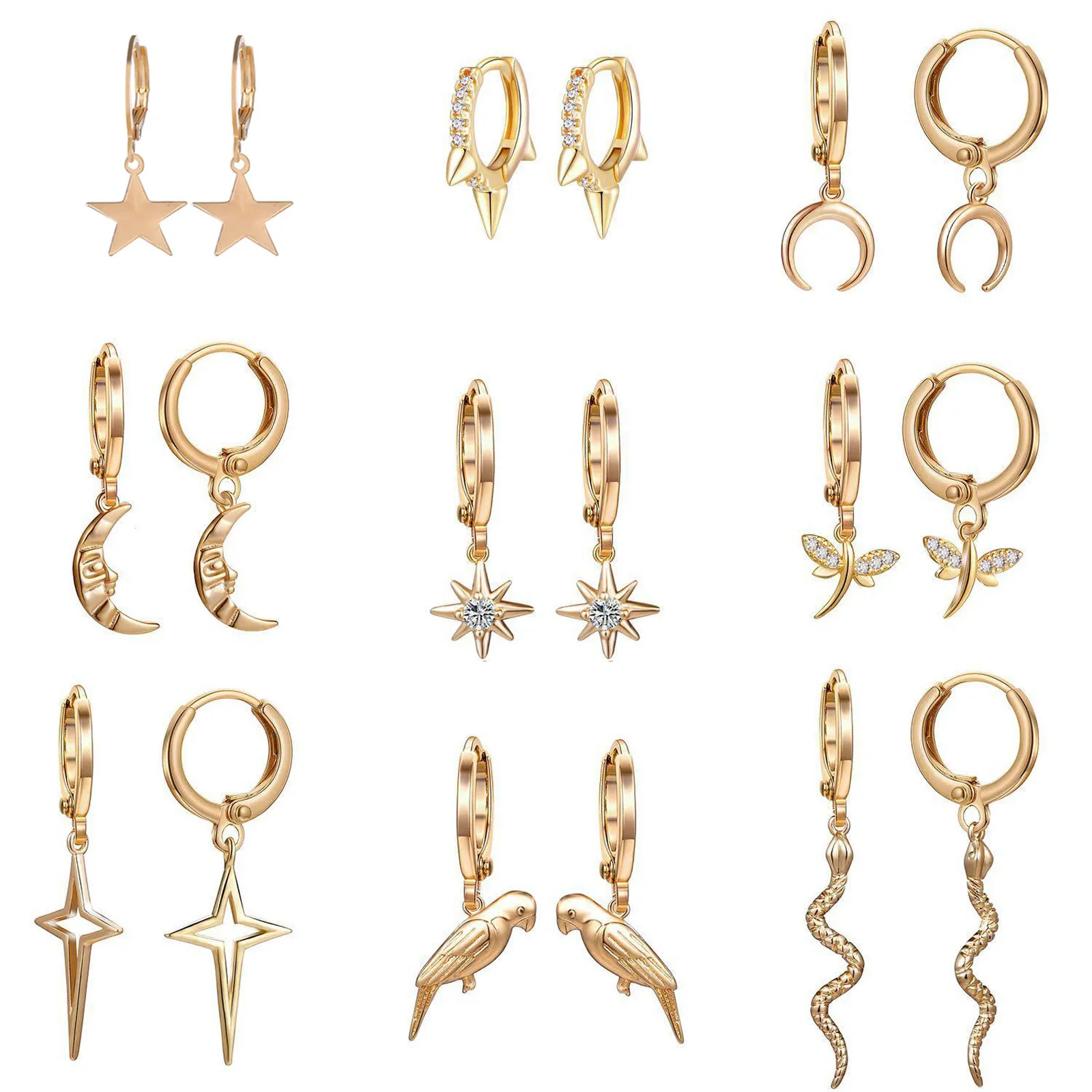 

9 Pair Earrings For Women Ladies Creative Personality Design Earrings Set Lady Fashion Ear Jewelry 2021 boucle d'oreille femme