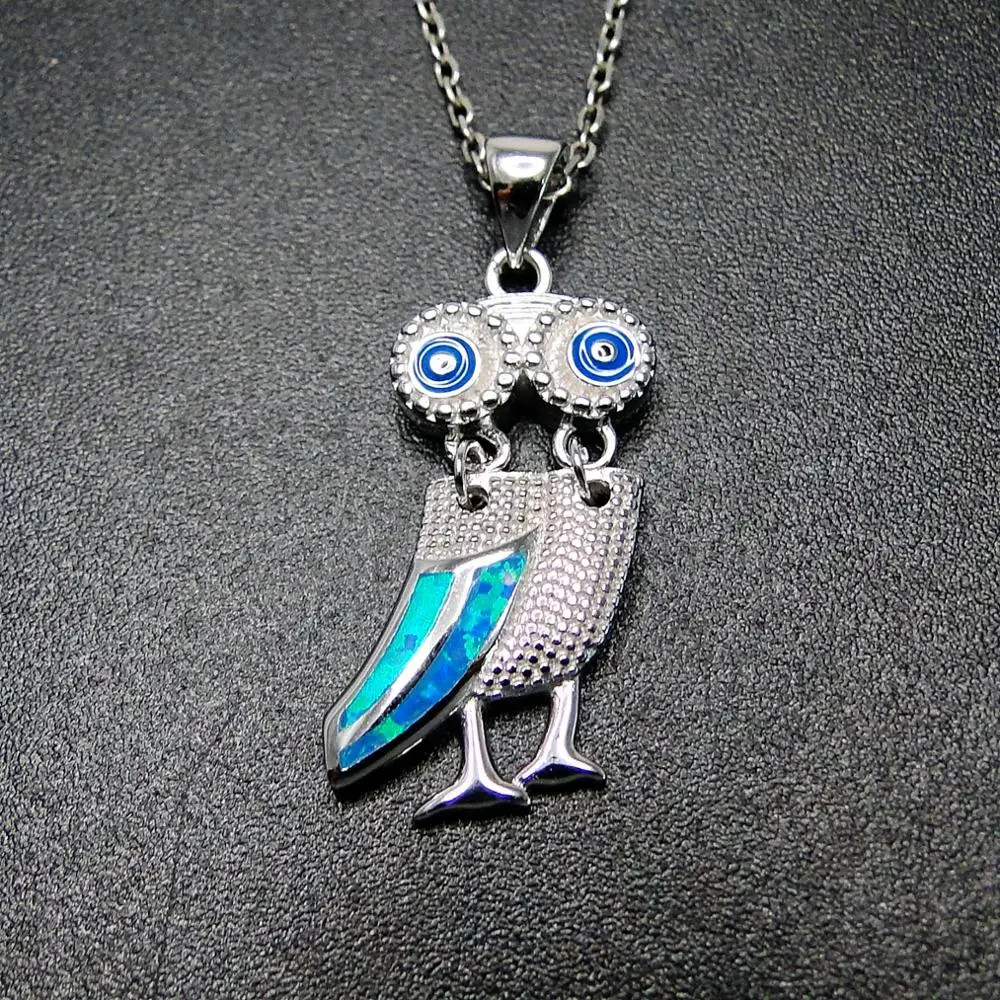 

Hot Selling High Quality 100% 925 Sterling Silver Blue Fire Opal Owl Pendant Necklace For Gift