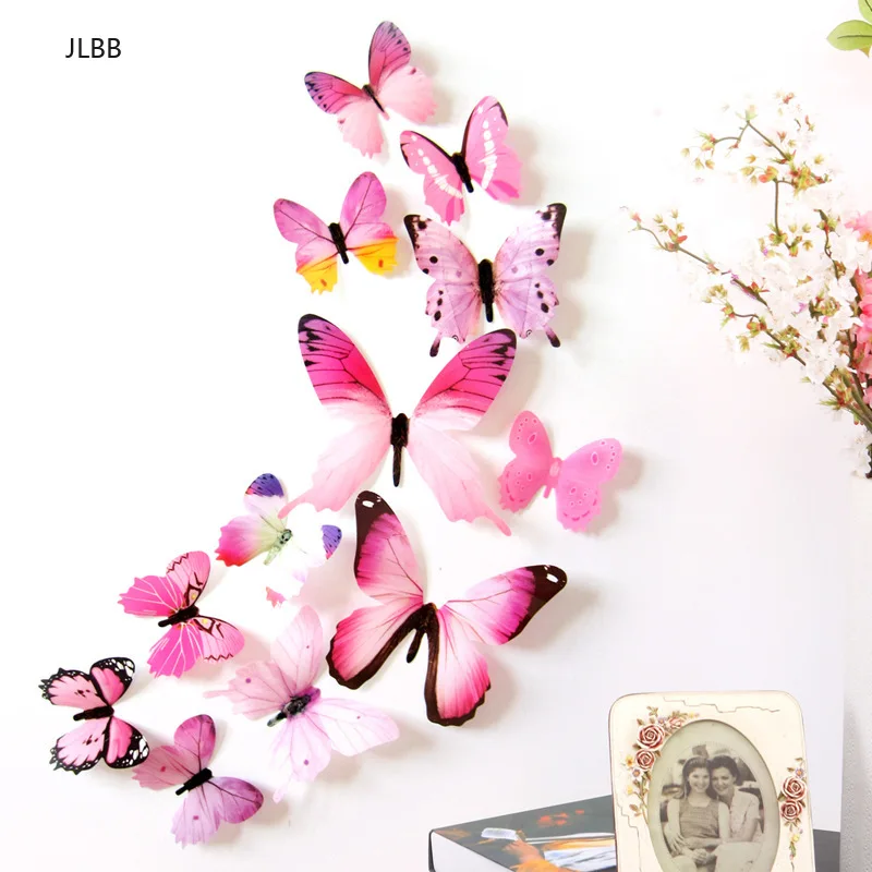 12 шт стикер на стену с бабочками наклейки Новый год украшения дома 3D бабочки ПВХ