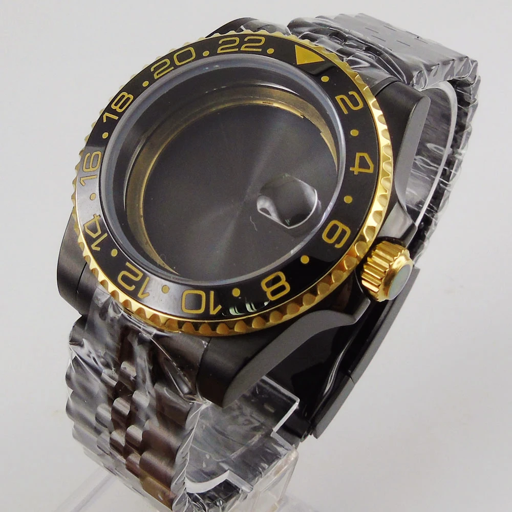 

40mm Accessories Parts Jubilee Sapphire Glass Rotating Ceramic Bezel Watch Case PVD Coated Fit NH35a ETA 2836 Miyota MOVEMENT