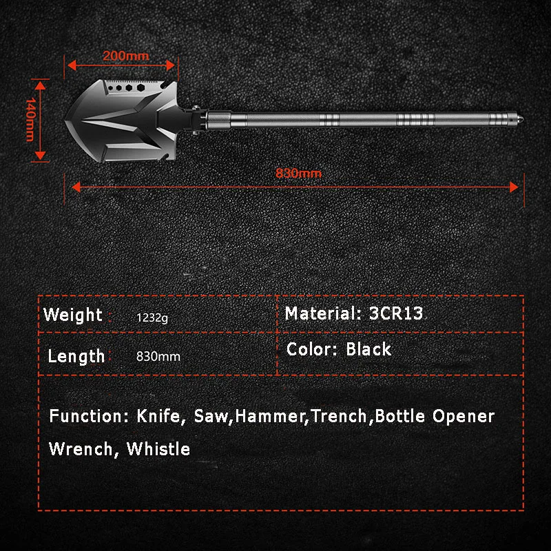 Высокопрочная лопата из углеродистой стали тактическая многофункциональная