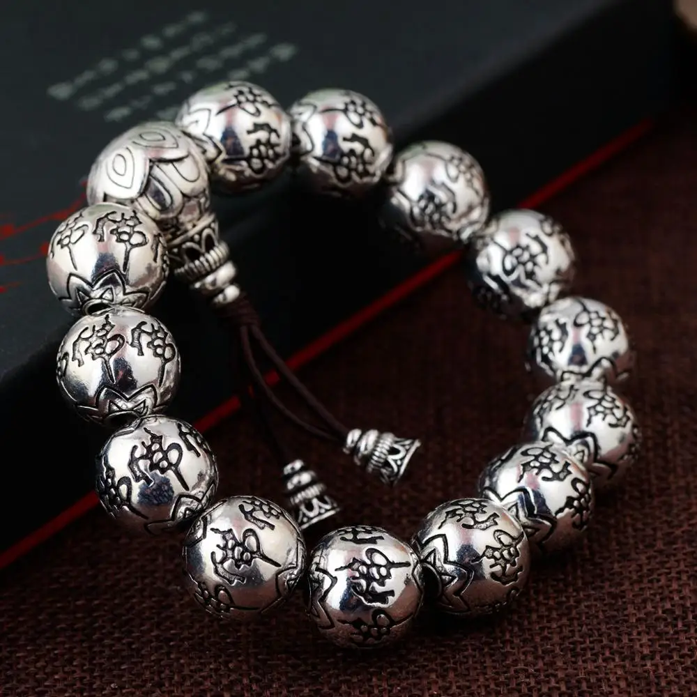 Браслет из серебра 2019 пробы с бусинами Будды для мужчин и женщин|Плетеные