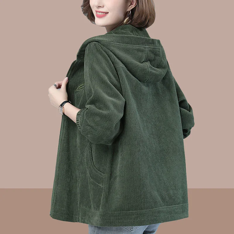 Женская вельветовая куртка с капюшоном