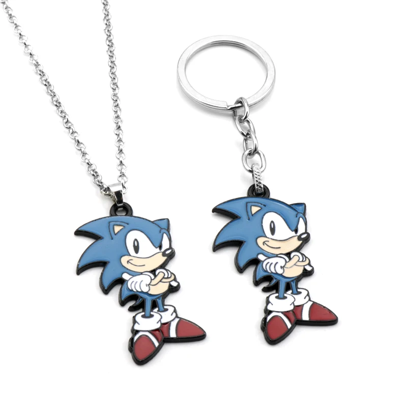 

Cartoon Anime Sonic The Hedgehog Figure Keychain Enamel Metal Charm Necklace Cosplay Bag Car Keyring Key Chain for gift Dropping