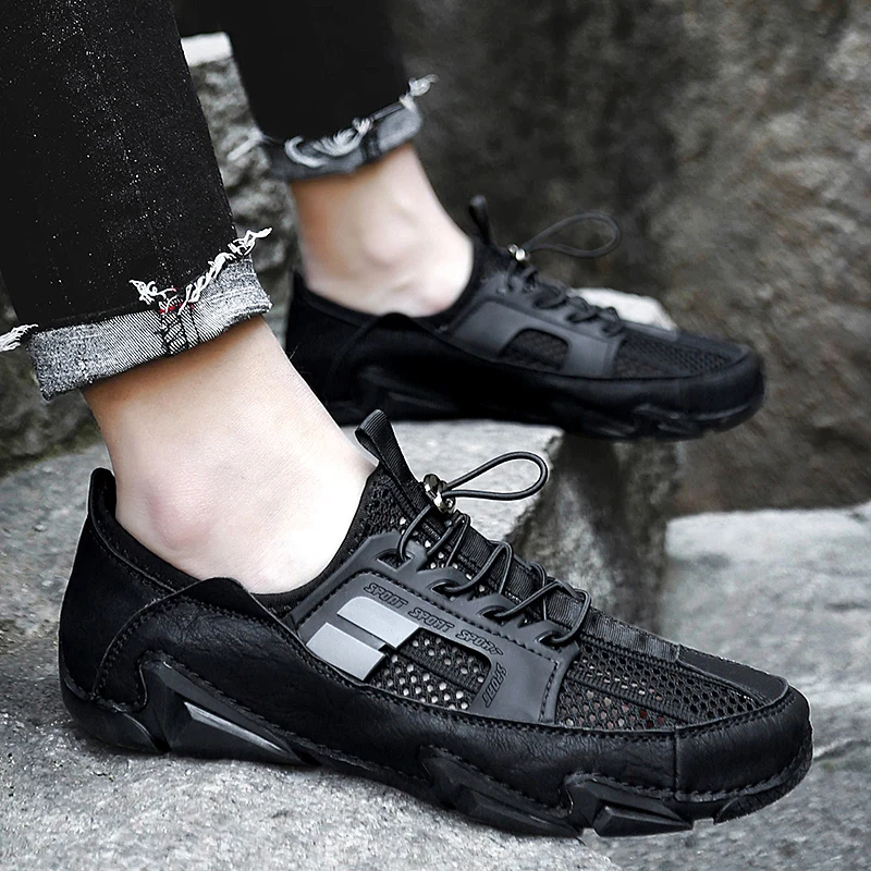 

Мужские кожаные кроссовки, мягкие лоферы, без застежки, для вождения, лето 2021