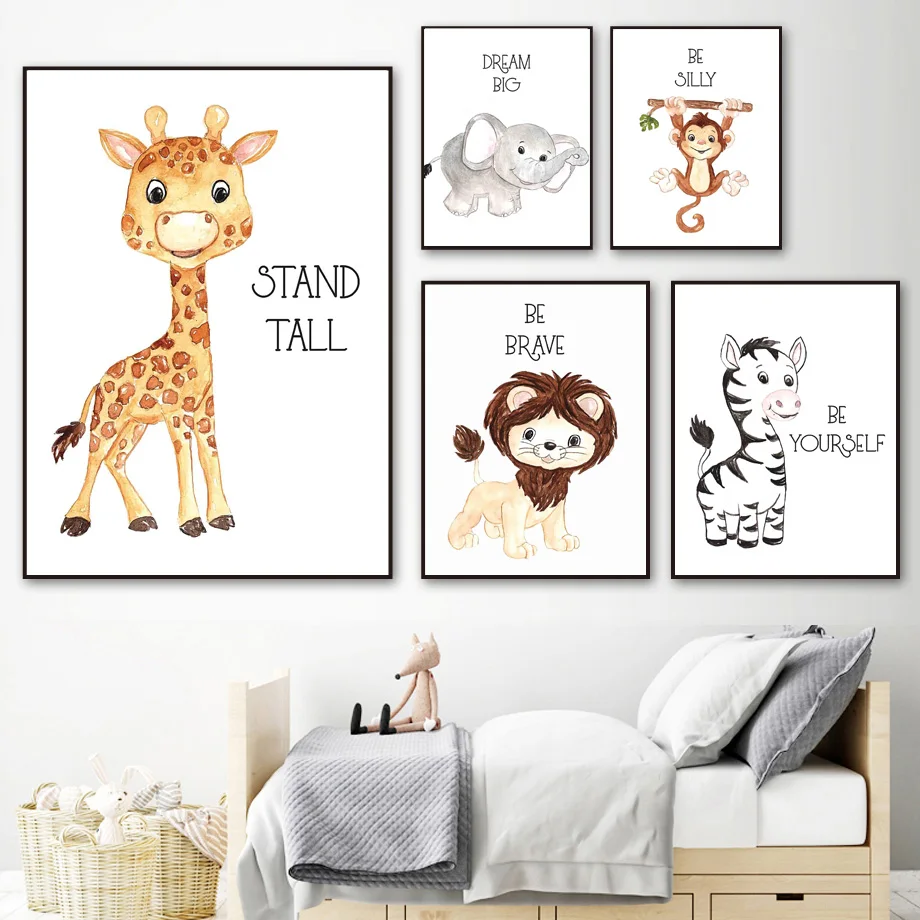 

Hippo Lion Monkey Giraffe Elephant Zebra Wall Art Canvas Painting Nordic Posters And Prints Wall Pictures Baby Kids Room Decor