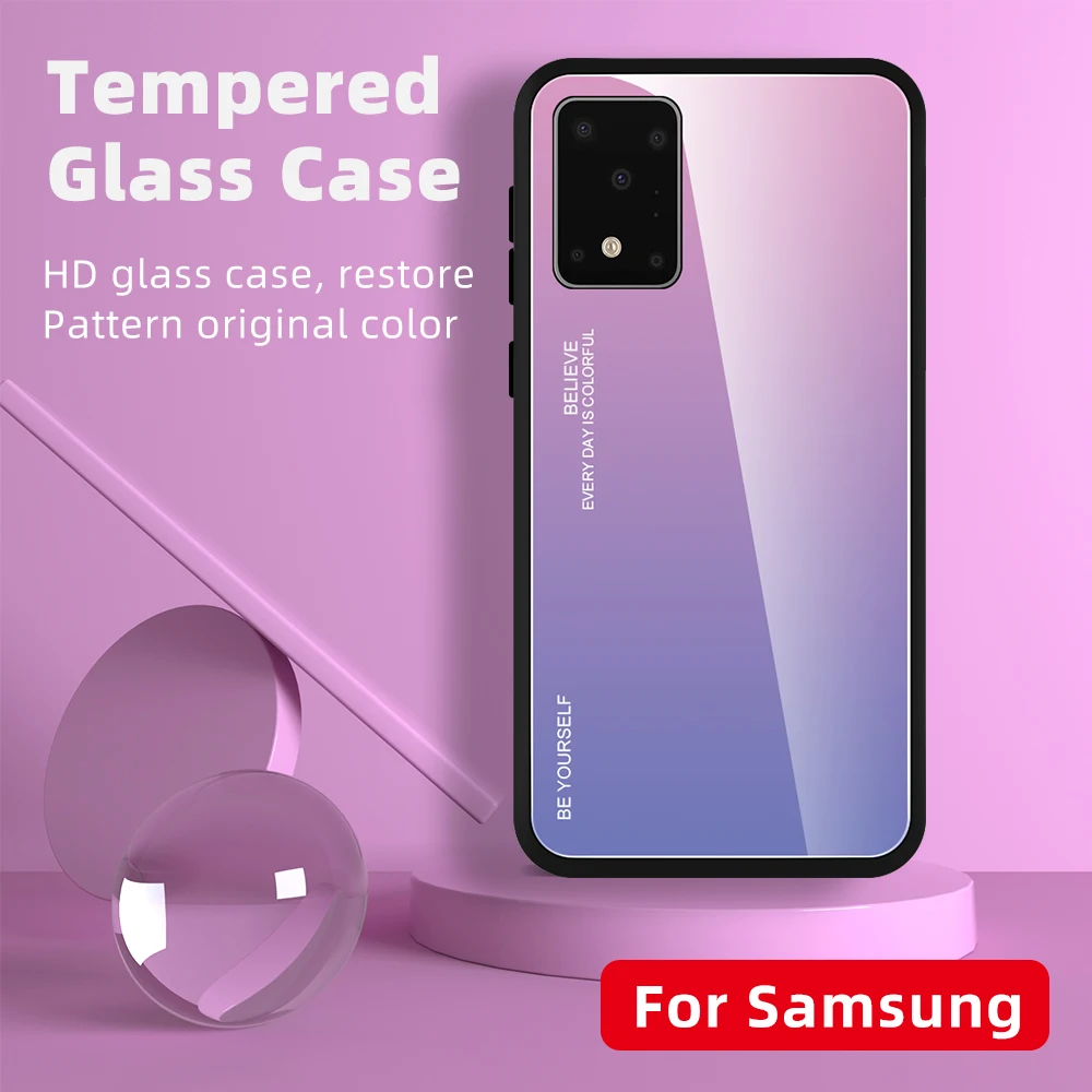 Tempered Glass Case For Samsung Galaxy A30S A50S A30 A40 A50 A60 A70 A80 A90 5G Note 10 Pro S10 S11 Plus E Gradient Color Cover |