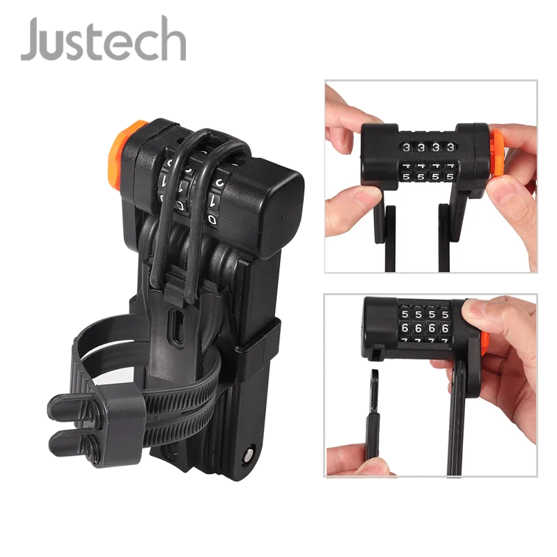 

Велосипедный Замок Justech с цифровым кодом XXL, складной замок, комбинированный замок с кронштейном, уровень безопасности 15 для мотоциклов, ску...