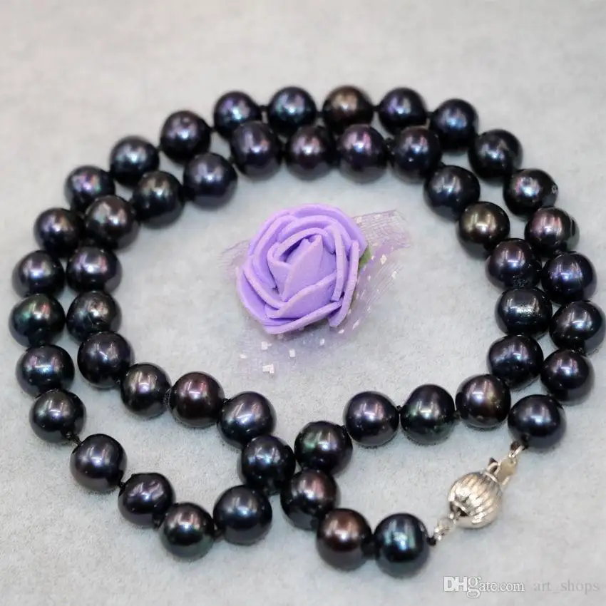 

Stylish 9-10mm natural sea water black pearl necklaceAAA+