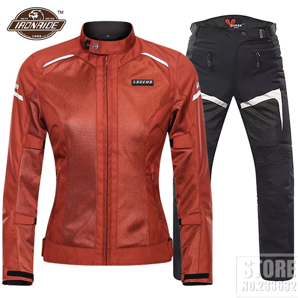

Мотоциклетная куртка LYSCHY для женщин, дышащий мотоциклетный костюм, сетчатая Защитная Экипировка, комплект одежды для езды на мотоцикле