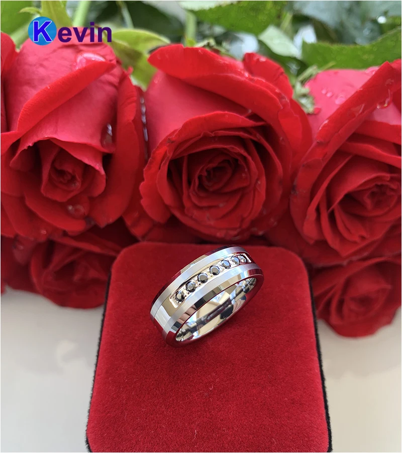Мужское и женское кольцо из вольфрамовой стали в комбинированном стиле