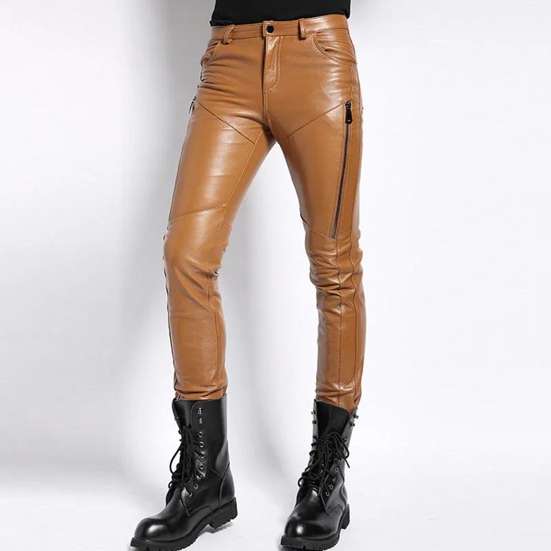 Sheepskin Real Leather Mens Pants 2020 New Fashion Casual Skinny Slim Full Length Trousers Motorcycle Soft Masculina Pantalon | Мужская