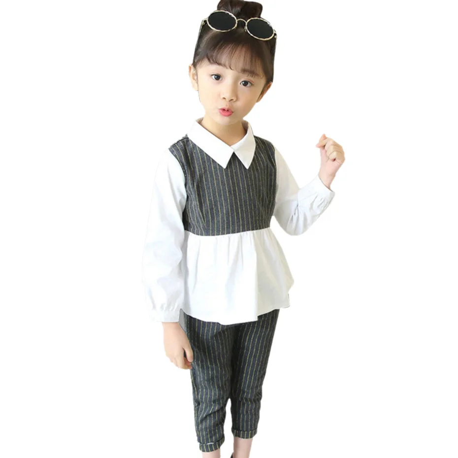 Комплект одежды для девочек Школьный костюм в полоску детская одежда белая