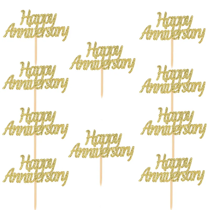 

10 шт. украшения для торта блестящий порошок картон счастливый юбилей торт Топпер для детского душа Свадьба День рождения Годовщина