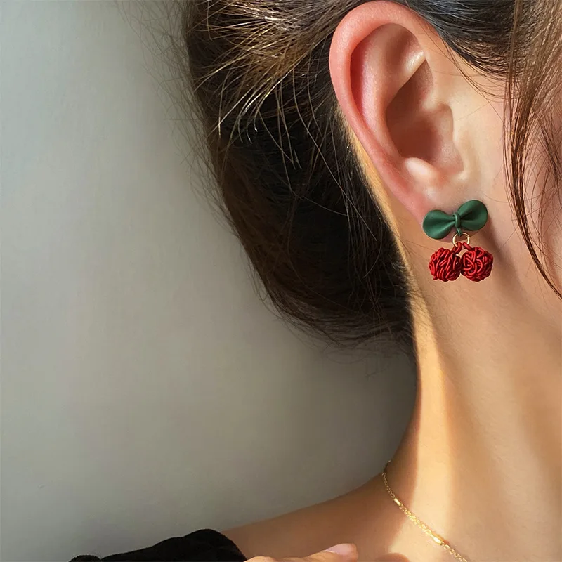 

Ins Korean Style Sweet Fruit Red Cherry Pendant Earrings Women's Ear Ornaments Eardrops Jewelry Accessories Birthday Party Gifts