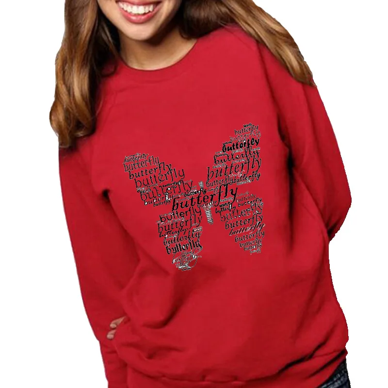 

Women Hoodie Black Butterfly Printed Hoodies Women Fleece Long Sleeve O Neck Loose Sweatshirt Girls Pullovers Winter