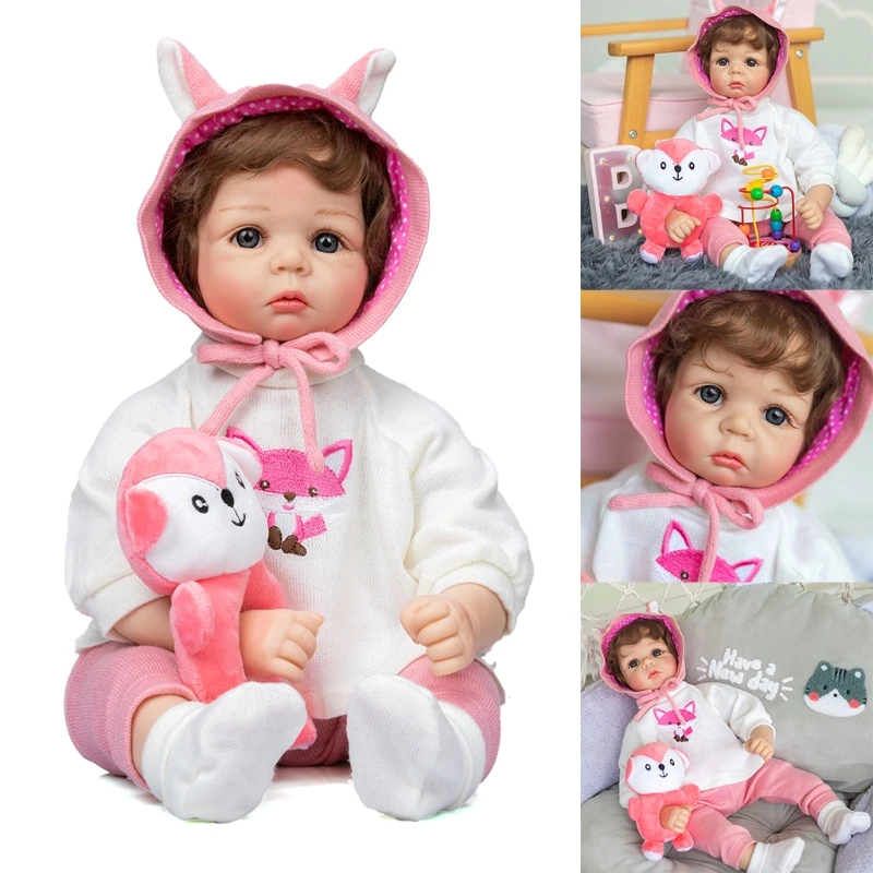 

Кукла реборны 55 см/21 дюйм, кукла-девочка, кукла-Кормушка, Реалистичная мягкая виниловая кукла ручной работы с открытыми глазами, подарок для ...