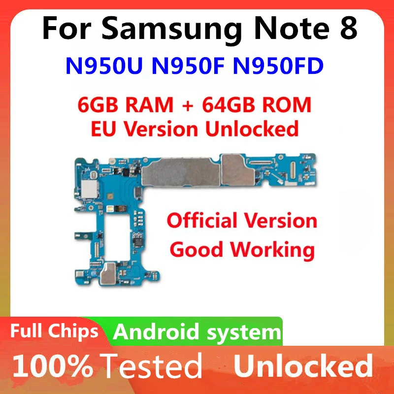 100% разблокированная материнская плата для Samsung Note 8 N950F N950FD N950U 64 Гб полные чипы IMEI