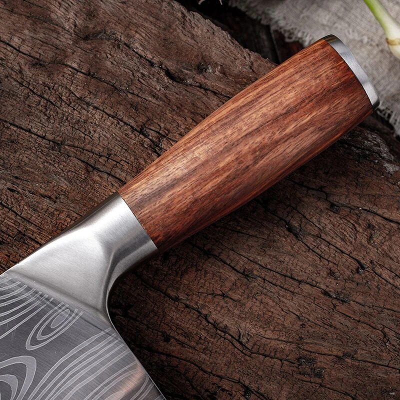 

Household kitchen knife Damascus grain kitchen knife stainless steel rosewood slicing knife cast steel handle vegetable knife