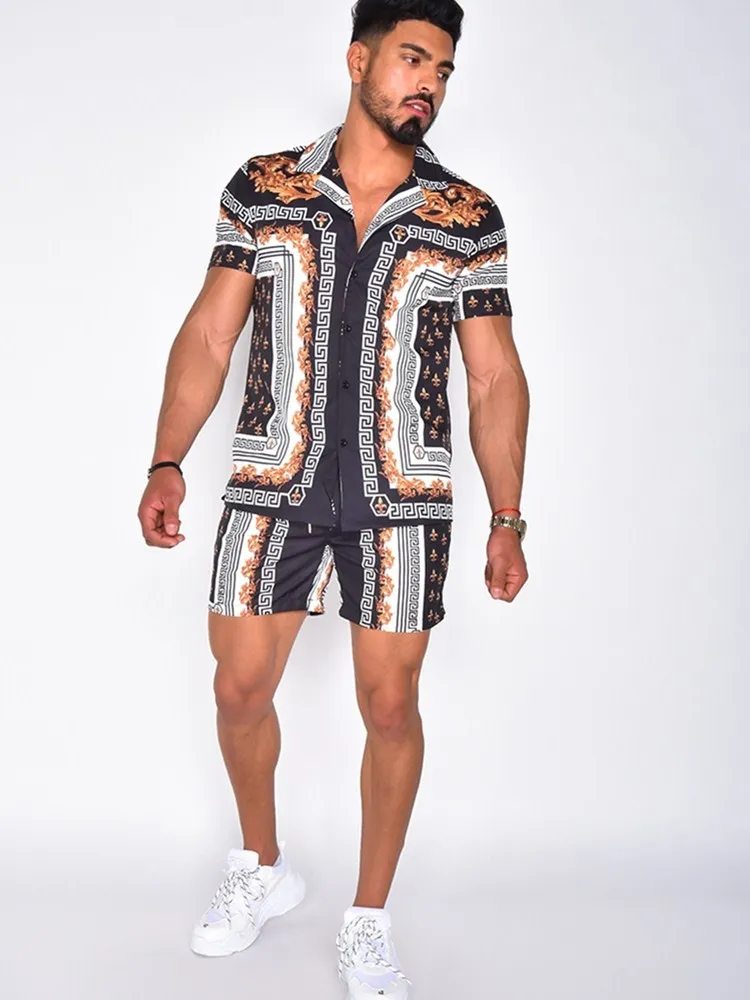 

Men's Summer Flowers T-Shirt Oversize Quick Dry Casual Loose Print Hawaiian Style Shorts Short Sleeve Shirt Two Piece Beach Suit