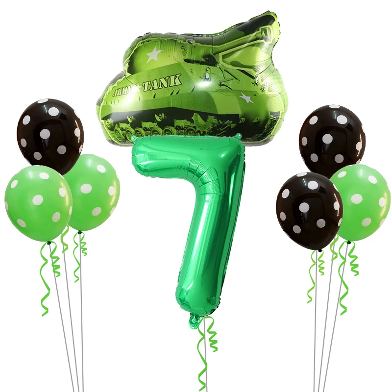 Green 7 8 шт. Мультяшные автомобильные шары, грузовик, поезд, фольгированный шар, 30 дюймов, номер, Полицейская машина, Globos, детские подарки, украшения для дня рождения, для детей - Цвет: Green 7