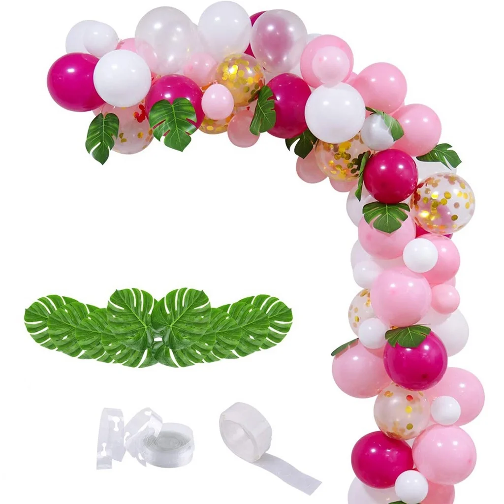 

84pcs Tropical Flamingo Balloon Garland Arch For Girl Birthday Party Decorations White Pink Latex Balloons